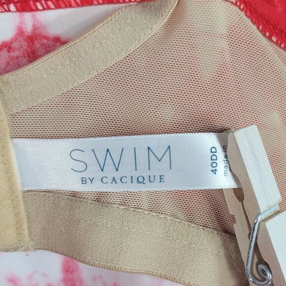 Cacique Swim Tankini Red White 40DD Adjustable Strap Underwire Bra Top Tie Dye - Picture 10 of 11